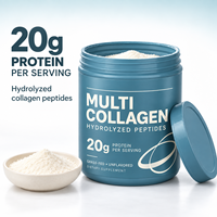 Poudre de peptides de collagène multi-sources à marque privée, 20g de protéines par portion, hydrolysée, non aromatisée, issue de bovins nourris à l'herbe, supplément pour adultes, vente en gros