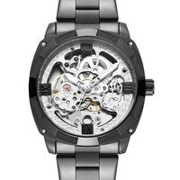Montre-bracelet de luxe automatique mécanique pour homme, boîtier coussin, chiffres romains, cadran ajouré filigrané, bracelet