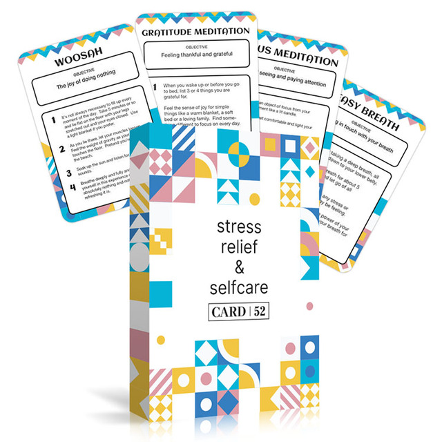 52 Stress Less & Self Care Cards - Mindfulness & Meditation Exercises - Anxiety Relief & Relaxation Self Care Box