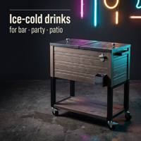 Chariot Glacière à Roulettes Portable pour Boissons, Bar à Boissons sur Pied avec Roues et Décapsuleur pour Jardin