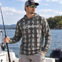 Chemise de pêche pour homme à séchage rapide avec protection solaire UPF 50, design personnalisé, respirabilité élevée, motif peau de serpent taupe ventilé, avec capuche