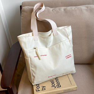 I-0151 New Style Fashion <b>Bags</b> Ladies Handbags Custom Logo Grocery Reusable Women Student Shopping Canvas <b>Tote</b> <b>Bags</b> <b>With</b> Pocket - Product Image 1