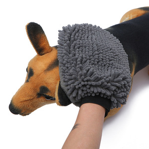 Gants de bain pour animaux de compagnie en chenille gris 19x25cm, massage en silicone pour le nettoyage des chiens, outil d'épilation - Product Image 2