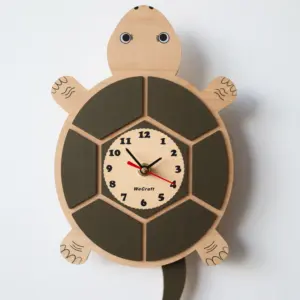 크리 에이 티브 디자인 나무 거북이 벽시계 꼬리 진자 시계 어린이 방을위한 슈퍼 사일런트 운동 고정밀 벽시계 장식