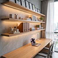 Étagère de bureau en bois véritable sur mesure de 15 pouces de profondeur avec éclairage LED intégré pour la présentation de certificats et de trophées dans les salles de réunion