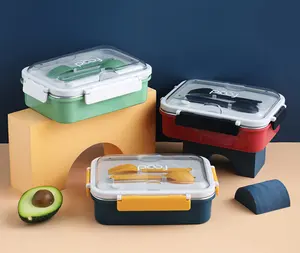 Edelstahl Bento Lunchbox stapelbare BPA-freie Lebensmittelbehälter mit 3 Fachen und Gabel und Löffel