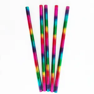 彩虹色铅笔实木铅笔定制亮扎染圆形铅笔，带橡皮擦顶部
