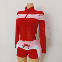 Ensemble décontracté pour femme avec logo personnalisé, veste zippée et pantalon de survêtement ample, ensemble deux pièces bicolore avec motif uni