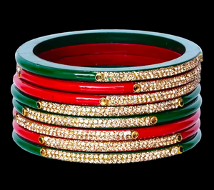 Exquisite Danta Gems Set 8 Enamel Lac <b>Bangles</b> Red Green Handmade Trendy <b>Indian</b> Jewelry for Women Bridal Functions Ethnic Outfits - Product Image 1