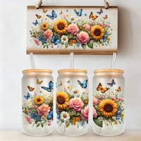 Transfert UV DTF 16oz pour gobelets, motif floral étanche, personnalisable, faible quantité commandée, expédition rapide