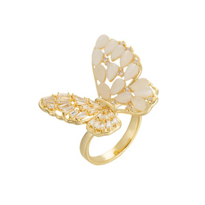 Butterfly Open <b>Ring</b> Gold Tone Pink Cat's Eye Stone Pave Setting Party Jewelry Index <b>Finger</b> <b>Ring</b> Fashionable Design - Product Image 5