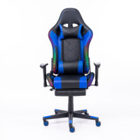 Chaise de bureau en cuir bleu robuste avec base en nylon, dossier haut, confort pour une longue utilisation, chaise de jeu moderne réglable avec éclairage RGB