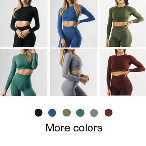 定制标志长袖无缝健身套装瑜伽套装女性健身服装女士运动服 - Product Image 4