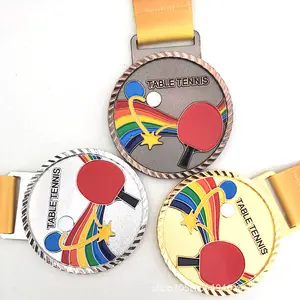 리본이 있는 다채로운 탁구 메달 학교 경기 커뮤니티 단위 활동 메달 기념 메달