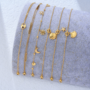 Crescent <b>Moon</b> Flower <b>Charm</b> Bracelet Wholesale Custom Daisy Bracelet 316L Stainless Steel 18K PVD Gold Plated - Product Image 1