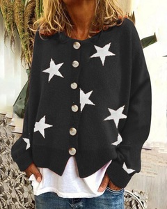 Herbst Winter Damen-Cardigan mit Sternenmuster, Strickpullover mit Knopfleiste, geripptem Saum, überschnittenen Schultern, kastigem Schnitt, gemütlich weich und warm - Product Image 3