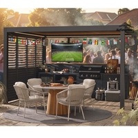 Pergola bioclimatique en aluminium cantilever Airfun, avec toit rétractable motorisé à lames orientables, éclairage LED extérieur, pour décorations de jardin