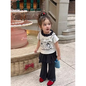 <b>Bubble</b> Papa Girls' Short Sleeve T-Shirt Off-White Cartoon Print Cotton Summer <b>Top</b> For Children - Product Image 2
