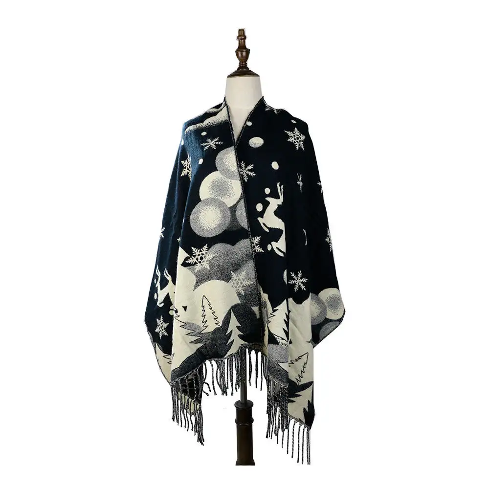 New Style Wholesale Snow Fawn Double-sided Thickening Christmas shawls and scarves