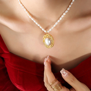 2025 New Arrival Fashion Stainless Steel Necklace Earrings Set Trending <b>Pearl</b> <b>Jewelry</b> Women for Weddings and Parties - Product Image 3