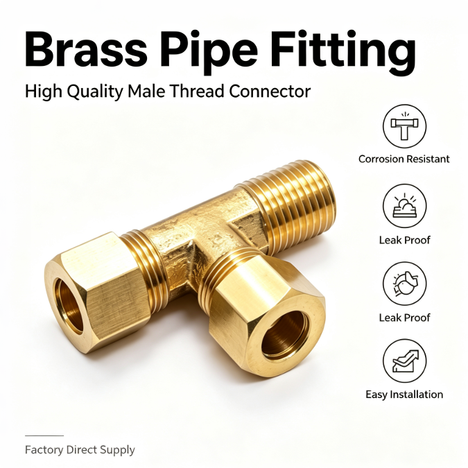Heavy-Duty Brass NPT Tee Fittings - Male/Female Thread Hydraulic ...