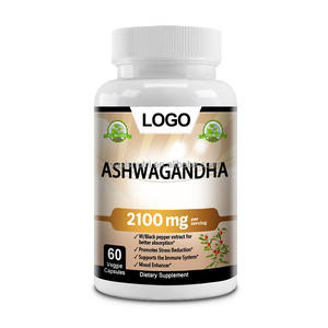 OEMアシュワガンダ2100 mg 100個の野菜カプセル純粋なウィザニアソムニフェラ根のストレス解消ムードエンハンサーアシュワガンダカプセル - Product Image 1