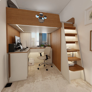 Lit superposé en bois pour adolescents, design de lit en bois avec bureau et bibliothèque et placard pour la chambre d'enfant - Product Image 1