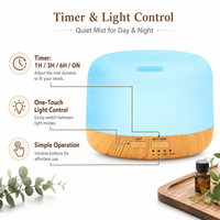 Diffuseur d'huiles essentielles OEM 500 ml à effet bois, humidificateur ultrasonique, LED 7 couleurs, 3 minuteurs, arrêt automatique, aromathérapie, vente en gros