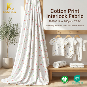 Langka 100% tissu interlock imprimé en jersey de coton biologique par le yard pour pyjama et literie de bébé - Product Image 1