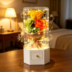 Caja de Regalo de Lujo <span class=keywords><strong>con</strong></span> Rosa Preservada, Estuche Acrílico <span class=keywords><strong>con</strong></span> Cajón para Guardar Joyas, Regalo de San Valentín, Cumpleaños, Aniversario, Caja Musical <span class=keywords><strong>con</strong></span> LED - Product Image 5