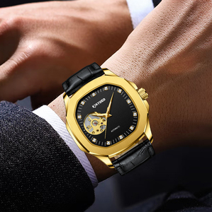 Magnífico Reloj Mecánico Geométrico para Hombre, Cristal de Vidrio, Textura Negra, Manecillas Luminosas, Resistente al Agua, Caja de Acero Inoxidable - Product Image 4