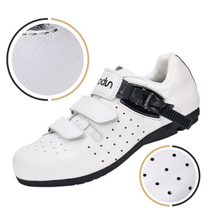 Chaussures de cyclisme en cuir véritable respirantes sans système de blocage pour vélo de route blanc noir - Product Image 3