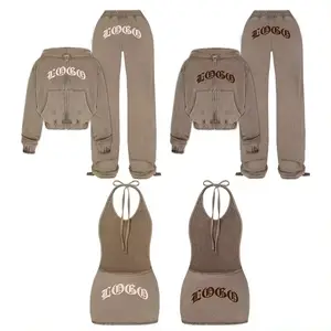 Custom Tracksuits For Women Cotton French Terry Vintage Acid Wash Distressed Hoodie Sweatpants And Hoodie Jogger Set Women