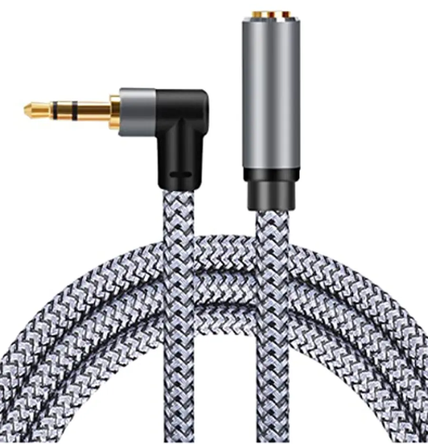 10M 3.5mm Audio Extension Cable 90-Degree Right Angle Aux Extender Cord (Male to Female) Nylon Braided Stereo Audio Jack Adapter
