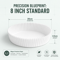 Feuilles de papier cuisson jetables double face 8 pouces, résistantes à la graisse, écologiques, pour friteuse à air, 200 pièces, blanches, conformes FDA, pour biscuits, gâteaux et pain
