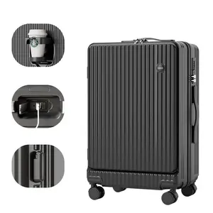 YX16778 Novo Design Frente abertura mala Zipper Tipo ABS + PC Bagagem Carry on Malas de Viagem com Porta USB e Cup Holder