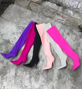 Dropshipping Elastic Material Luxury Thigh High Over Knee Female Long <b>Boots</b> for Women with Heels - Product Image 4