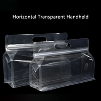 Sacs d'emballage en plastique transparent de qualité alimentaire à fond plat avec poignée et fermeture éclair pour snacks, café, bonbons et stockage alimentaire