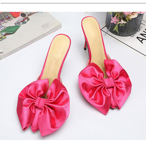 Tailingjia kadınlar saten ilmek kalite sivri burun yüksek topuk parti terlik katır pompaları - Product Image 3