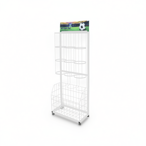 Ball Display <b>Rack</b> 186cm White Metal <b>Wire</b> <b>Shelf</b> With Wheels For Sports Equipment Storage - Product Image 2