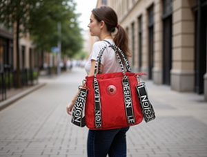 Borsa a secchiello da donna di design, rossa, grande capacità, a tracolla - Product Image 2