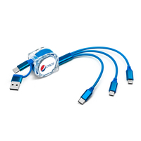 Câble de charge rétractable promotionnel 5-en-1 avec logo personnalisé, câble plat TPE 1M, cadeau promotionnel pour iPhone, Android, Type-C, Micro