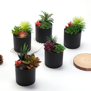 Mini Macetas de PVC con 3 <span class=keywords><strong>Suculentas</strong></span> Artificiales y Árboles, Color Negro, Decoración de Jardín Interior, Vegetación para el Año Nuevo Chino y Cumpleaños - Product Image 3