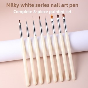 Ensemble de 8 pinceaux à ongles en acrylique blanc laiteux, style japonais, pour le dessin de lignes, le mélange et le gel dégradé - Product Image 1