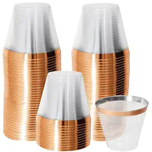 9Oz, 12Oz, 14Oz Rose Gold Rim Clear Wegwerp Ps Plastic Tumbler Cups Voor Party, bruiloft En Grote Evenementen, 50Pack