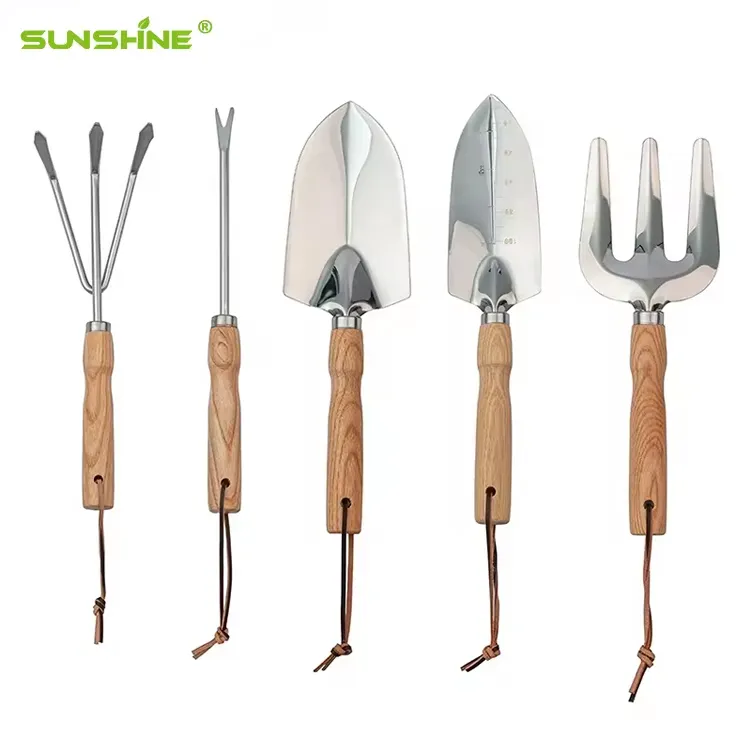 SUNSHINE Good quality 430 stainless steel Ash wood handle 5 Pcs set garden tools set