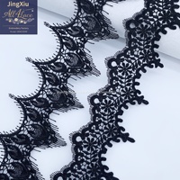 Dentelle Guipure Noire Broderie Florale Grande Taille avec Bordure en Maille Ajouree pour la Confection et la Décoration de Vêtements de Mode Pudique (Vente en Gros)