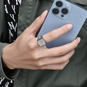 Men's Geometric <b>Titanium</b> Steel <b>Ring</b> 18K Gold Plated Micro Pave Diamond Encrusted Gift Jewelry - Product Image 4