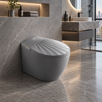Toilette intelligente gris froid avec bidet, couvercle à ouverture automatique, capteur de pied, chasse d'eau automatique, siège chauffant, séchoir à air chaud, télécommande et écran LED