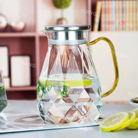Carafe à eau en verre diamanté grande capacité, écologique, avec couvercle, design moderne, pour café, thé et eau bouillie froide